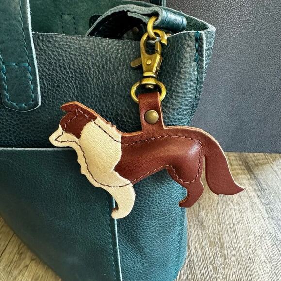 COGNAC Leather Purse Charm FAST SHIP Pepper Portland Leather Dog Lover - Picture 1 of 3